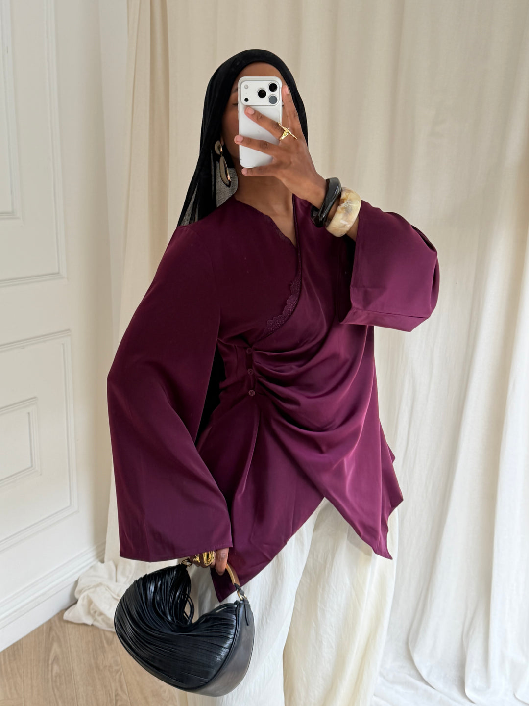 TOP SATIN DENTELLE BORDEAUX