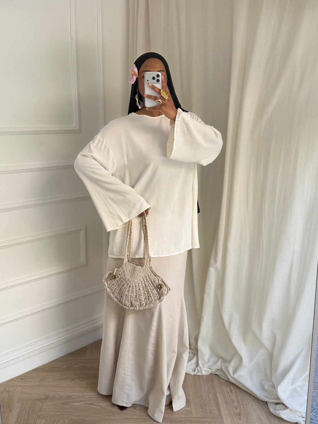 TOP LONG BASIC LIN BLANC