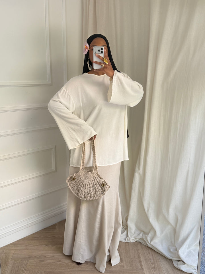 TOP LONG BASIC LIN BLANC