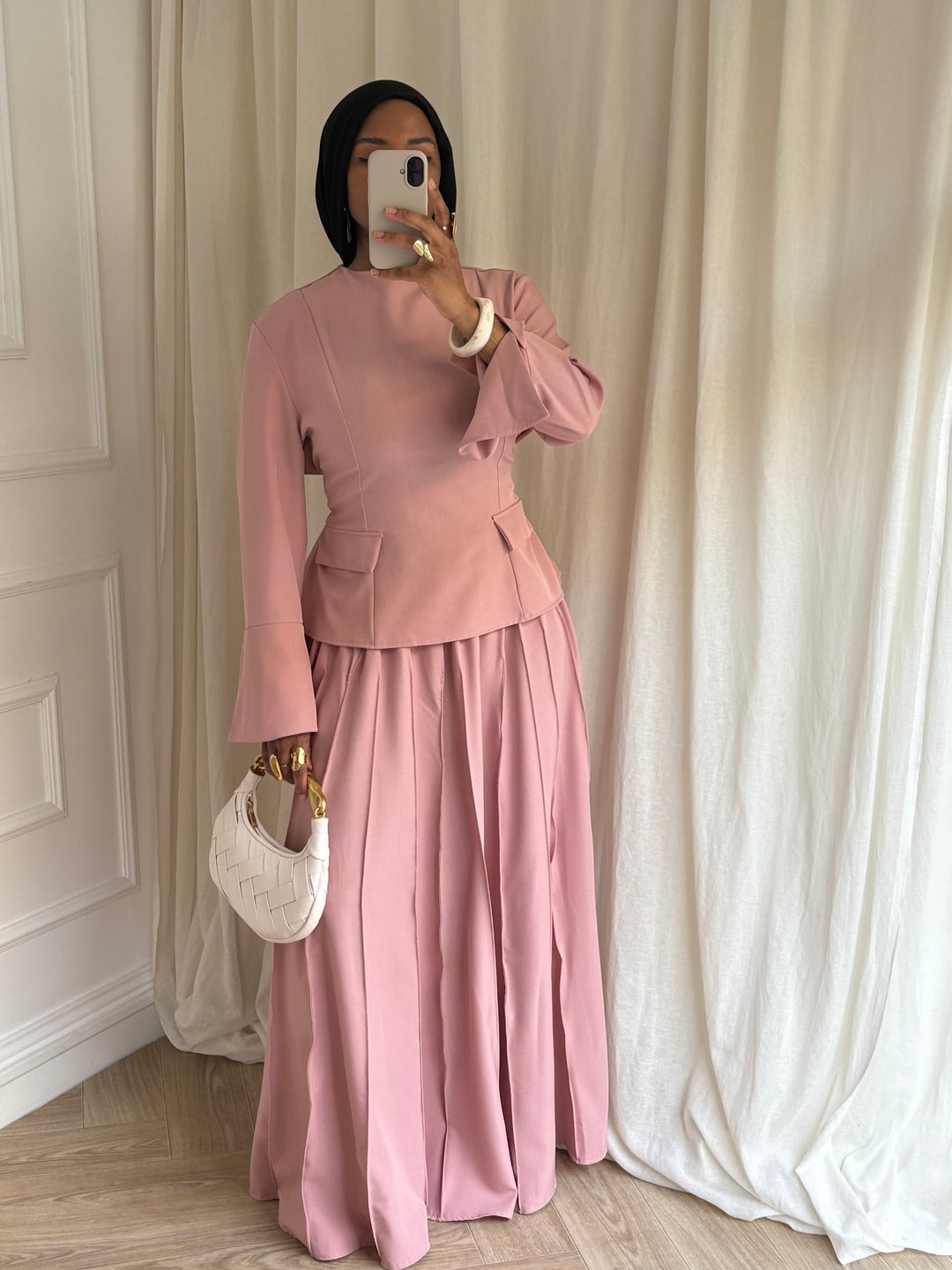 ENSEMBLE JUPE PLISSÉE ROSE