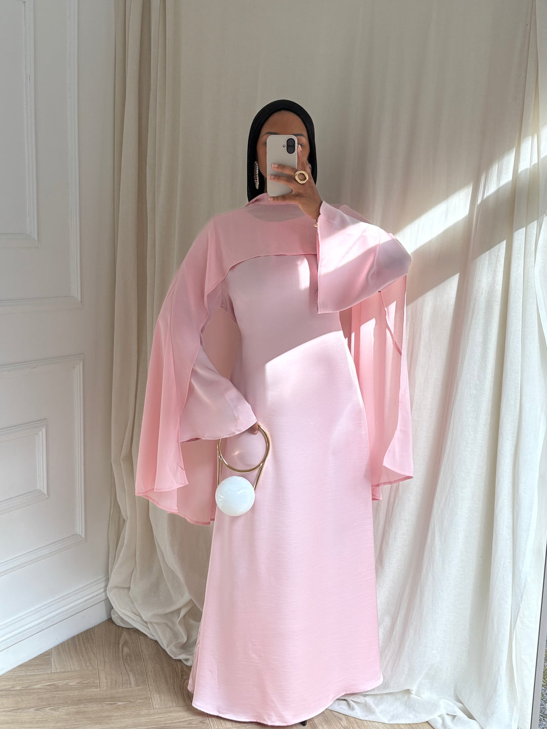 ROBE LUXE CAPE AMOVIBLE ROSE