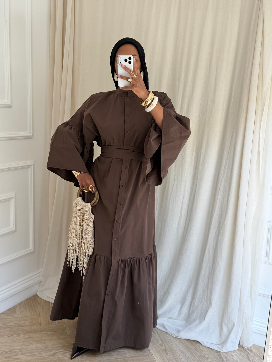 ROBE COTON À CEINTURE CHOCOLAT