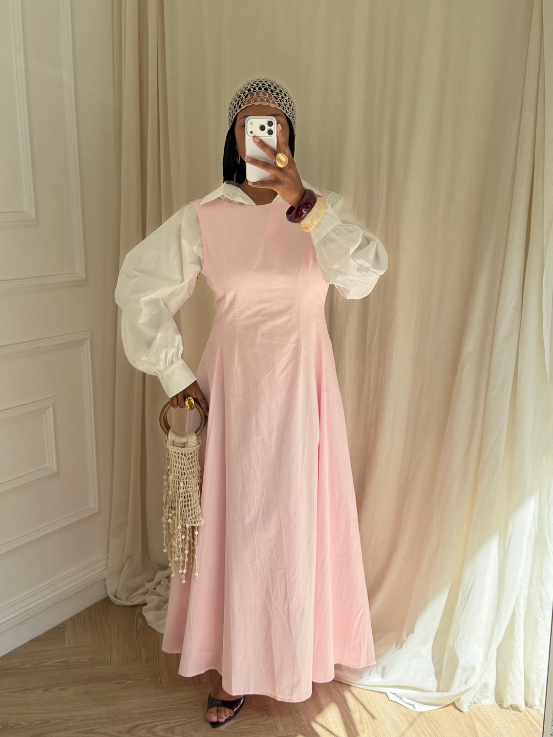 ROBE SANS MANCHES COTON ROSE