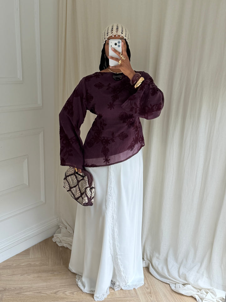 BLOUSE BRODERIE PRUNE