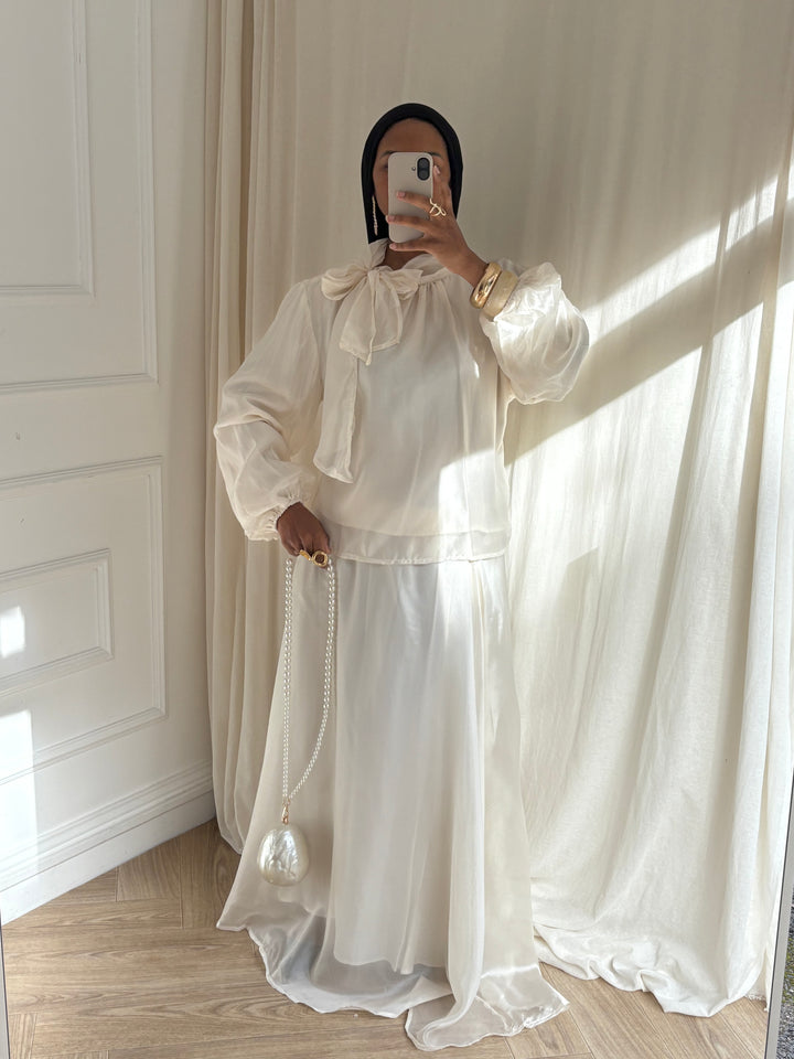 ENSEMBLE BLOUSE ET JUPE ORGANZA ÉCRU