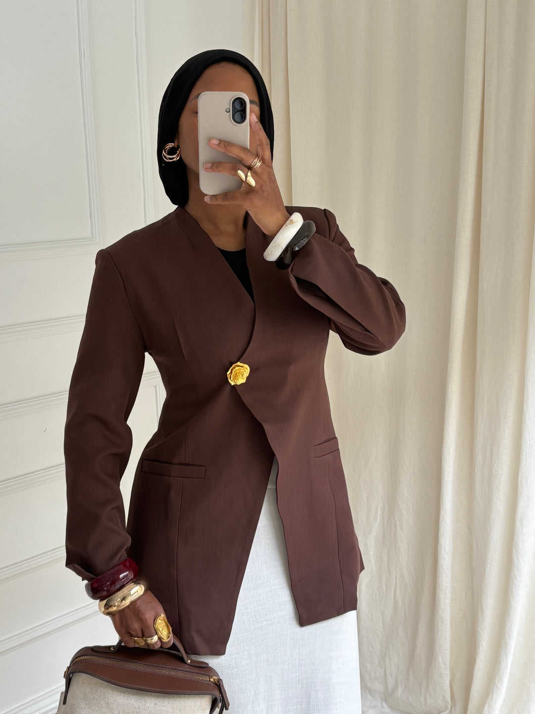 BLAZER CINTRÉ BOUTON OR MARRON
