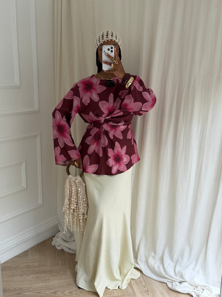 BLOUSE IMPRIMÉ SUMMER ROSE ET PRUNE