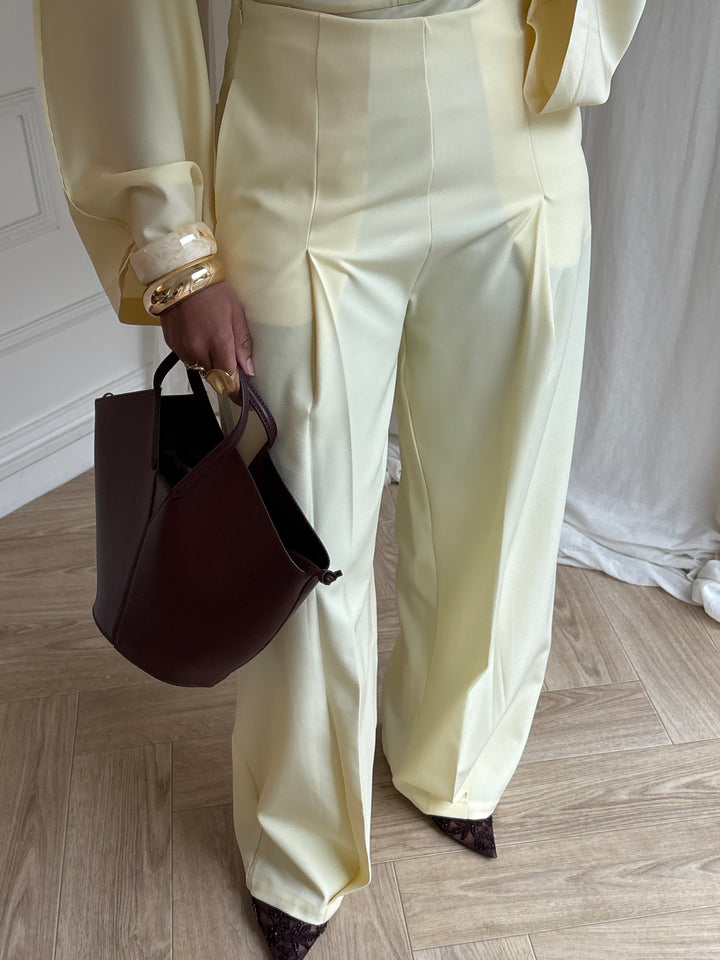 PANTALON LARGE TAILLE HAUTE JAUNE