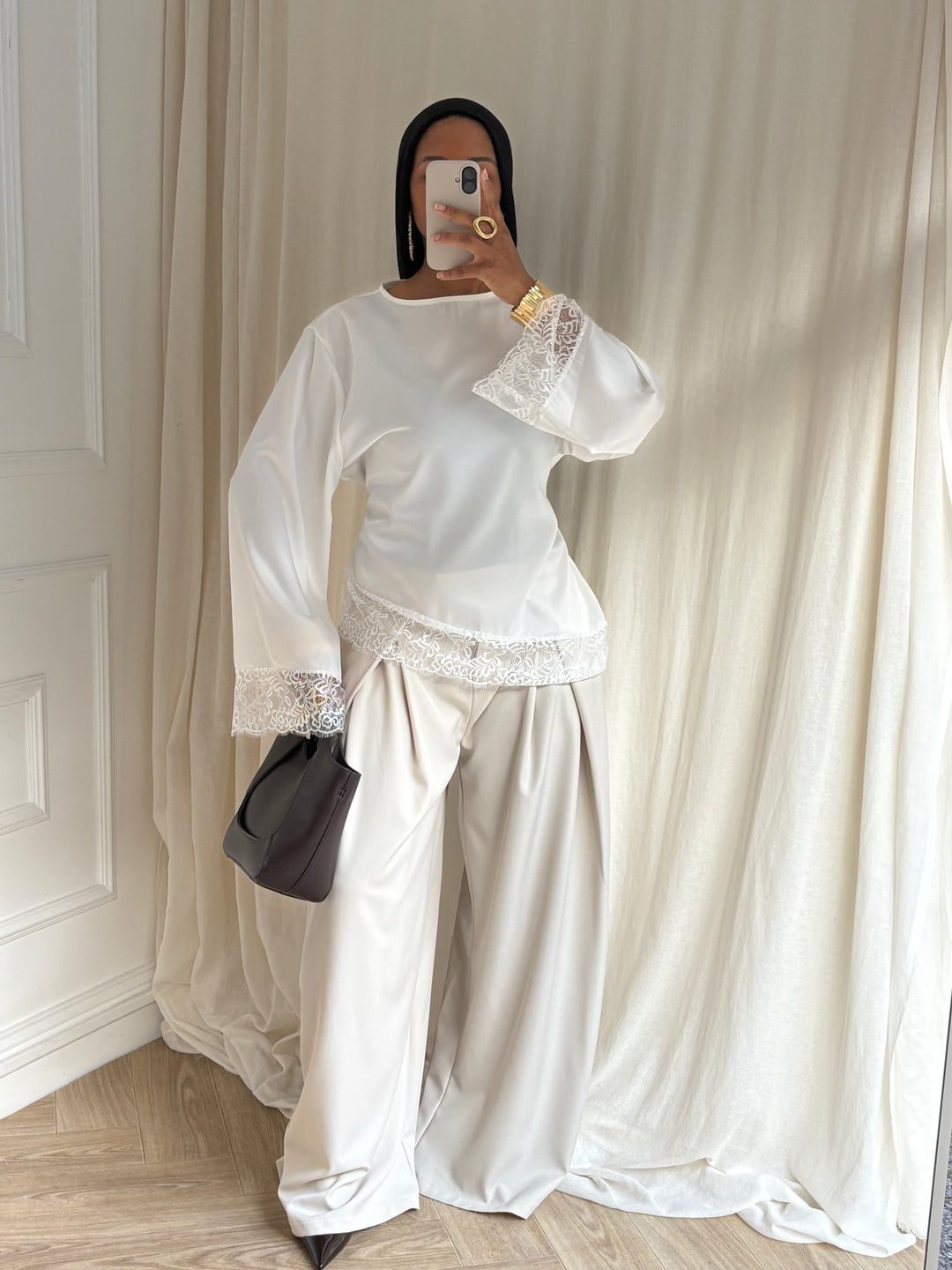 BLOUSE SATINÉE DENTELLE BLANC