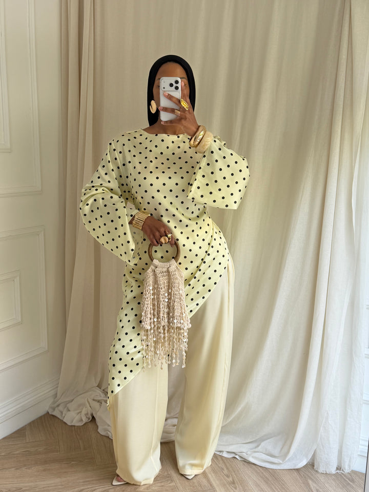 BLOUSE LONGUE À POIS JAUNE