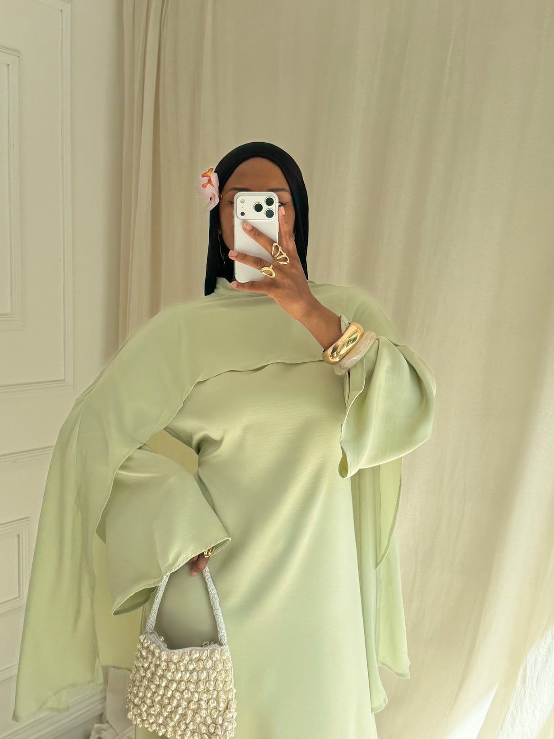 ROBE LUXE CAPE AMOVIBLE VERT MENTHE