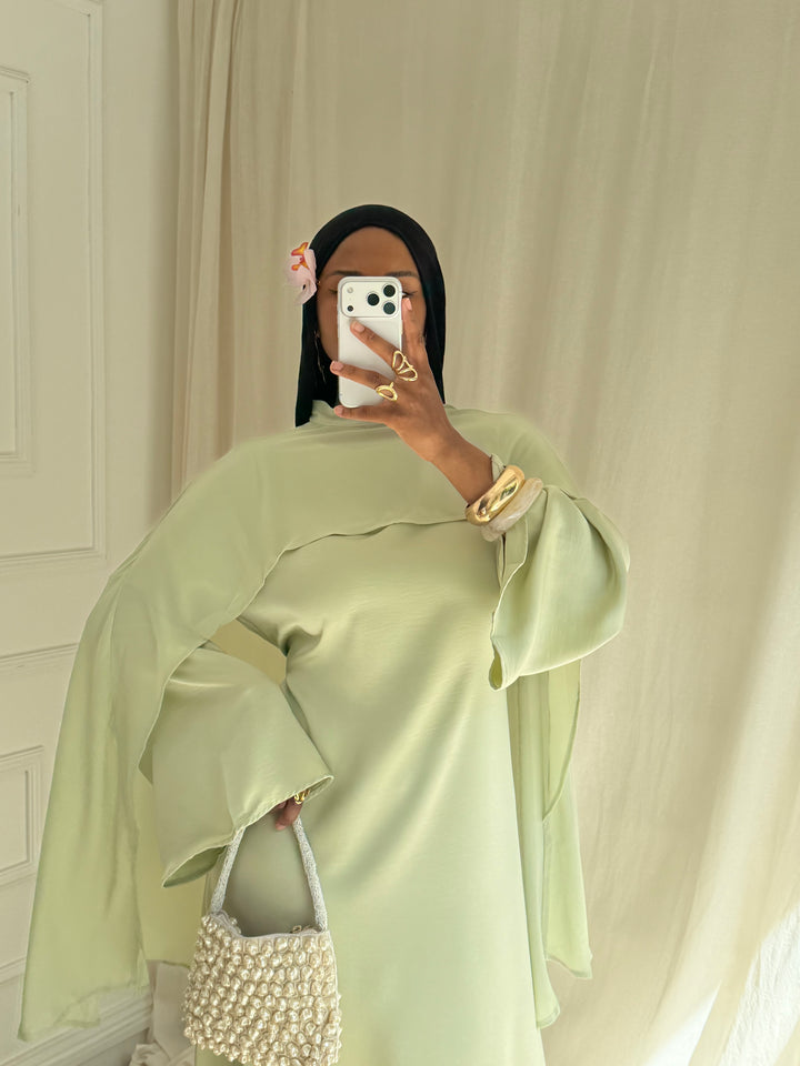 ROBE LUXE CAPE AMOVIBLE VERT MENTHE