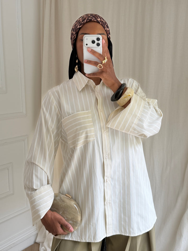 CHEMISE Oversize À RAYURES BEIGE