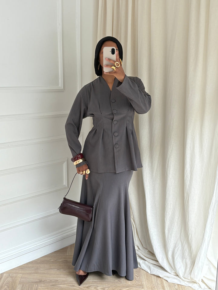 SET JUPE SIRÈNE GRIS FONCÉ