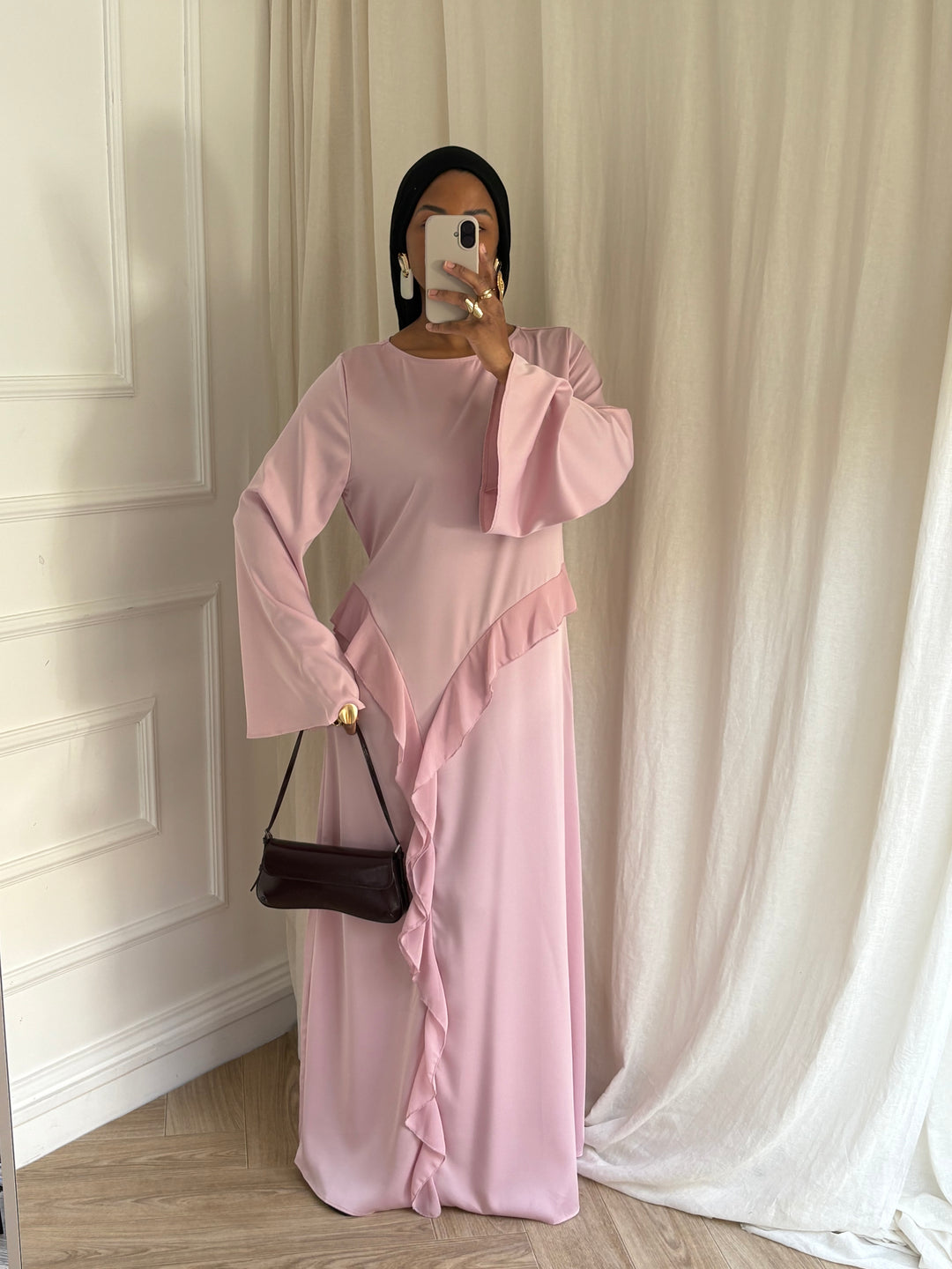 ROBE SATIN DRAPÉE ROSE