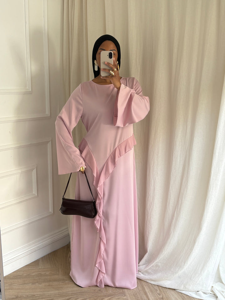ROBE SATIN DRAPÉE ROSE