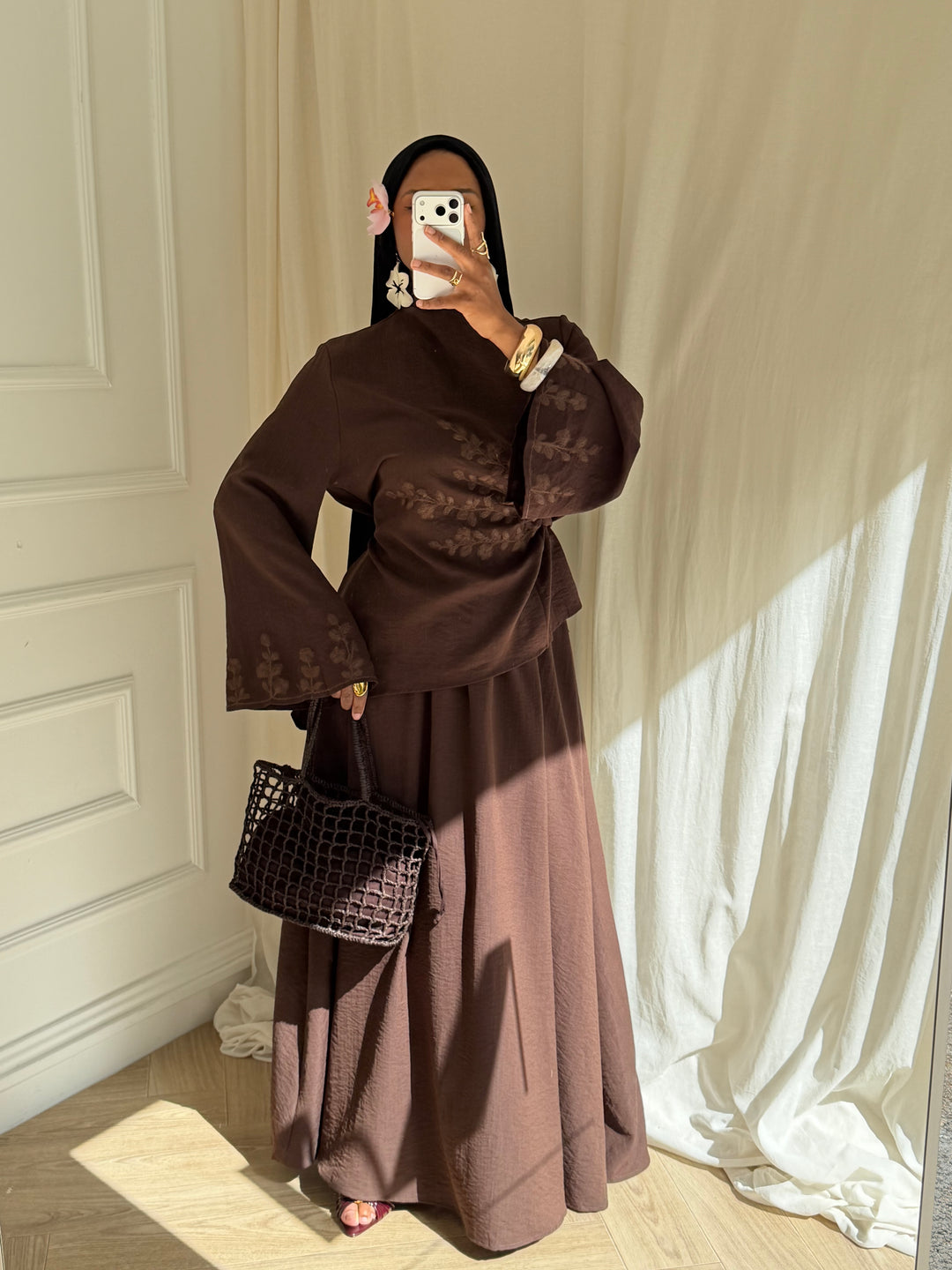 ENSEMBLE JUPE BRODERIE CHOCOLAT