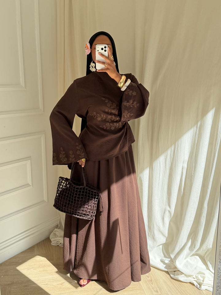 ENSEMBLE JUPE BRODERIE CHOCOLAT