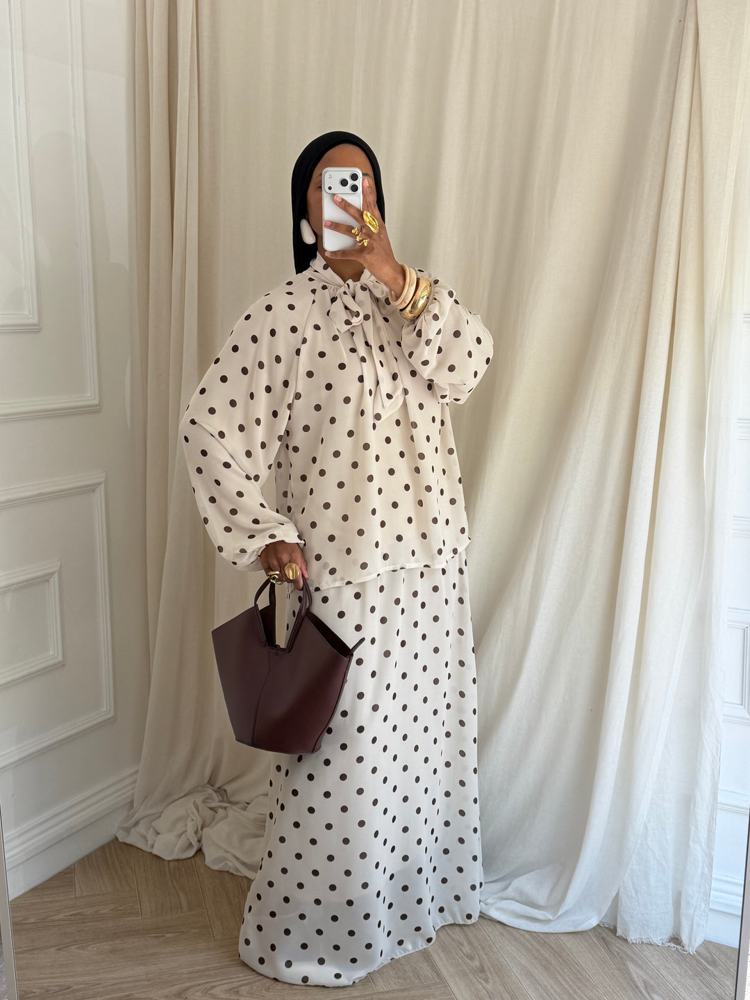 ENSEMBLE JUPE POIS CRÈME
