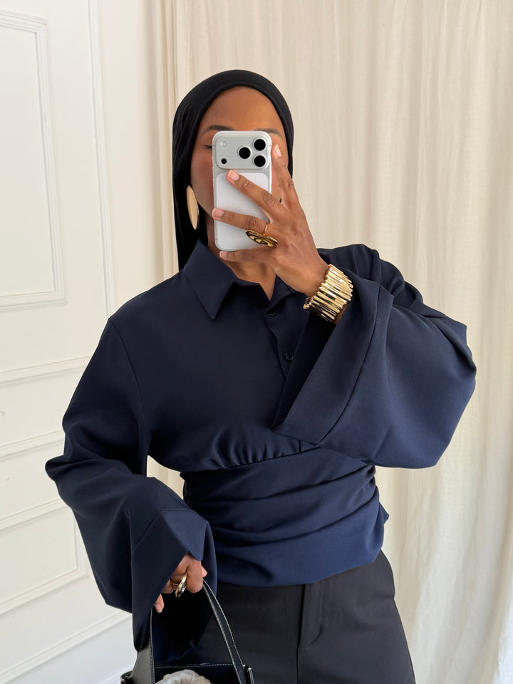 BLOUSE CINTRÉ BOUTONS BLEU MARINE
