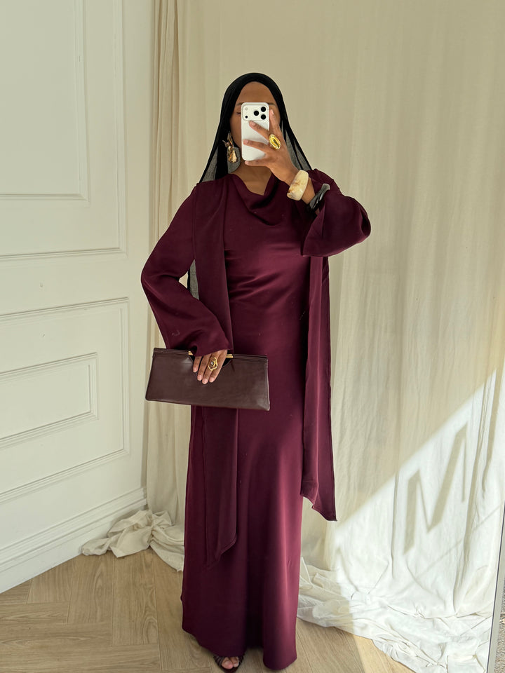 ROBE LONGUE CAPE PRUNE