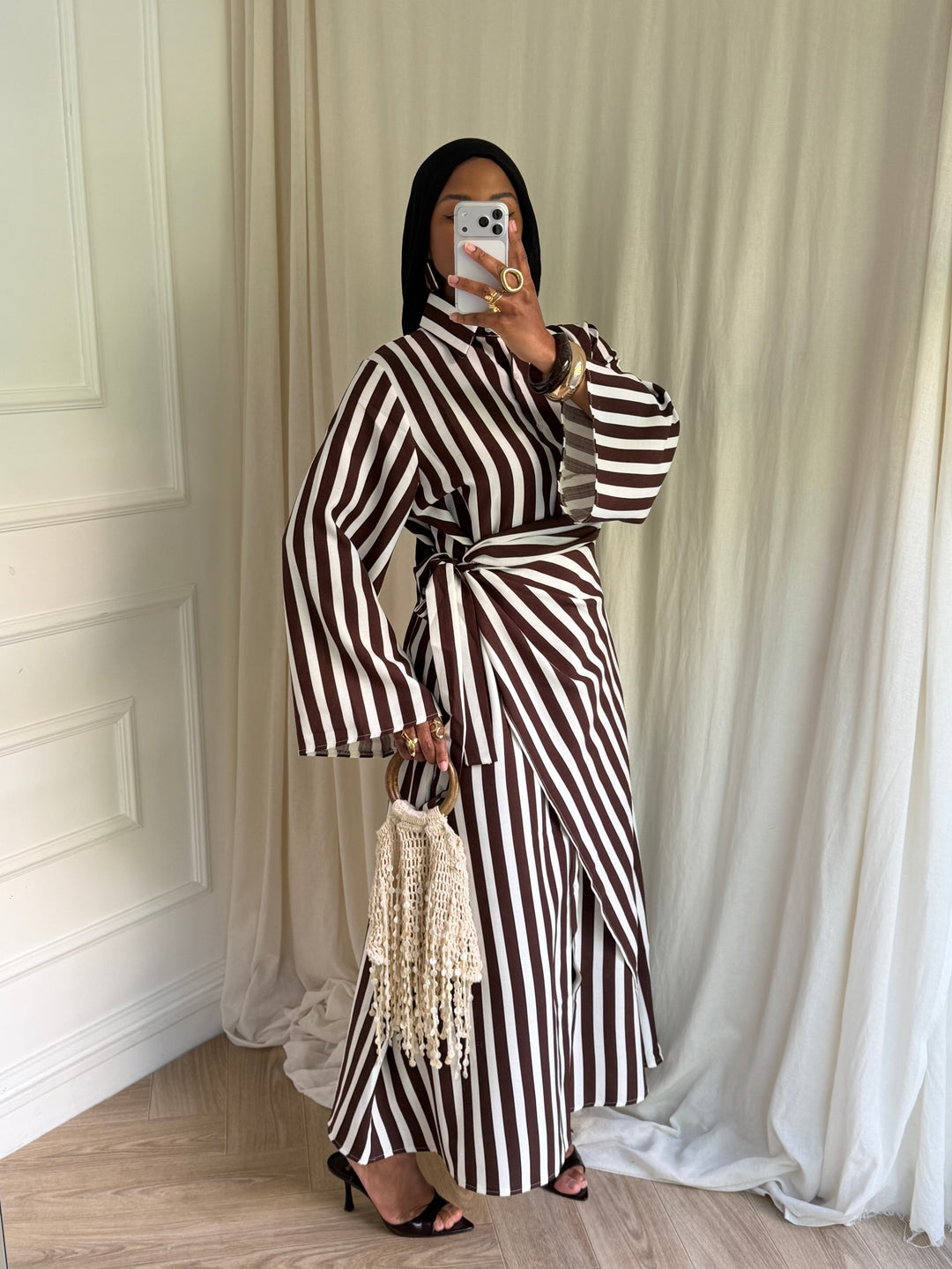 ROBE À RAYURES MAELYS MARRON