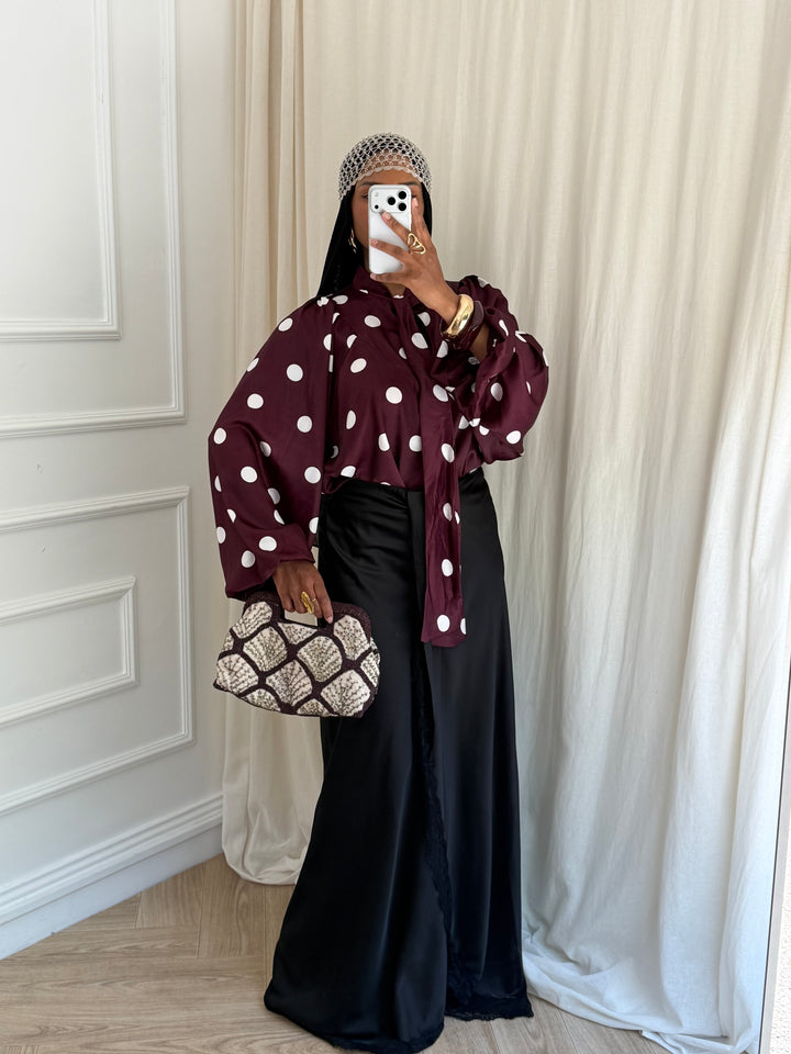 BLOUSE COL CLODINE A POIS BORDEAUX
