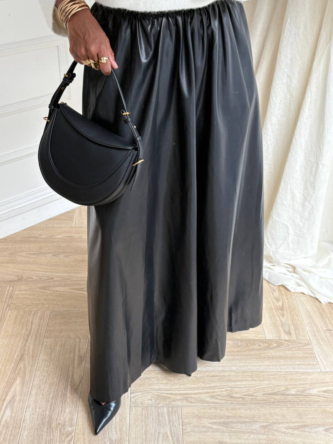 JUPE LONGUE FAUX CUIR NOIRE