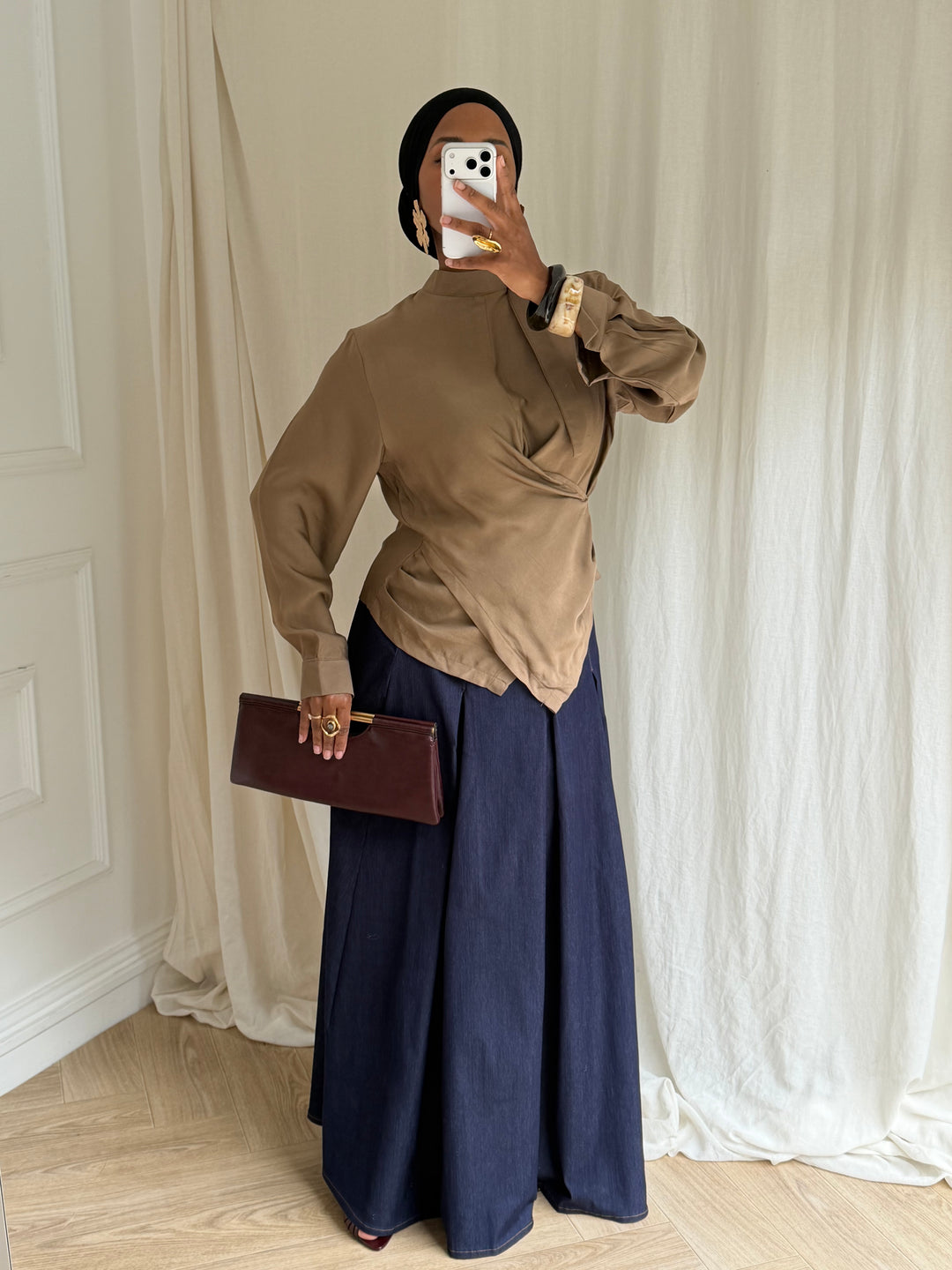 BLOUSE COURTE CROISÉ CAMEL