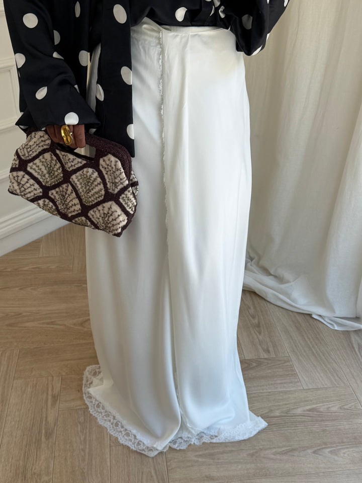 MAXI JUPE SATIN DENTELLE BLANCHE