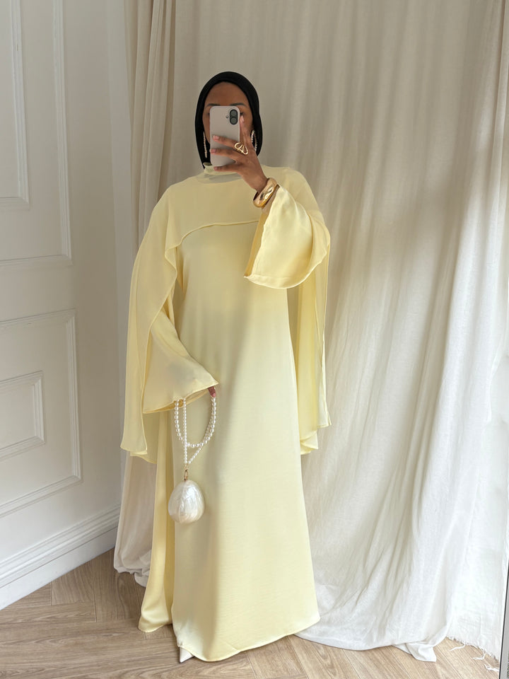 ROBE  LUXE CAPE AMOVIBLE JAUNE