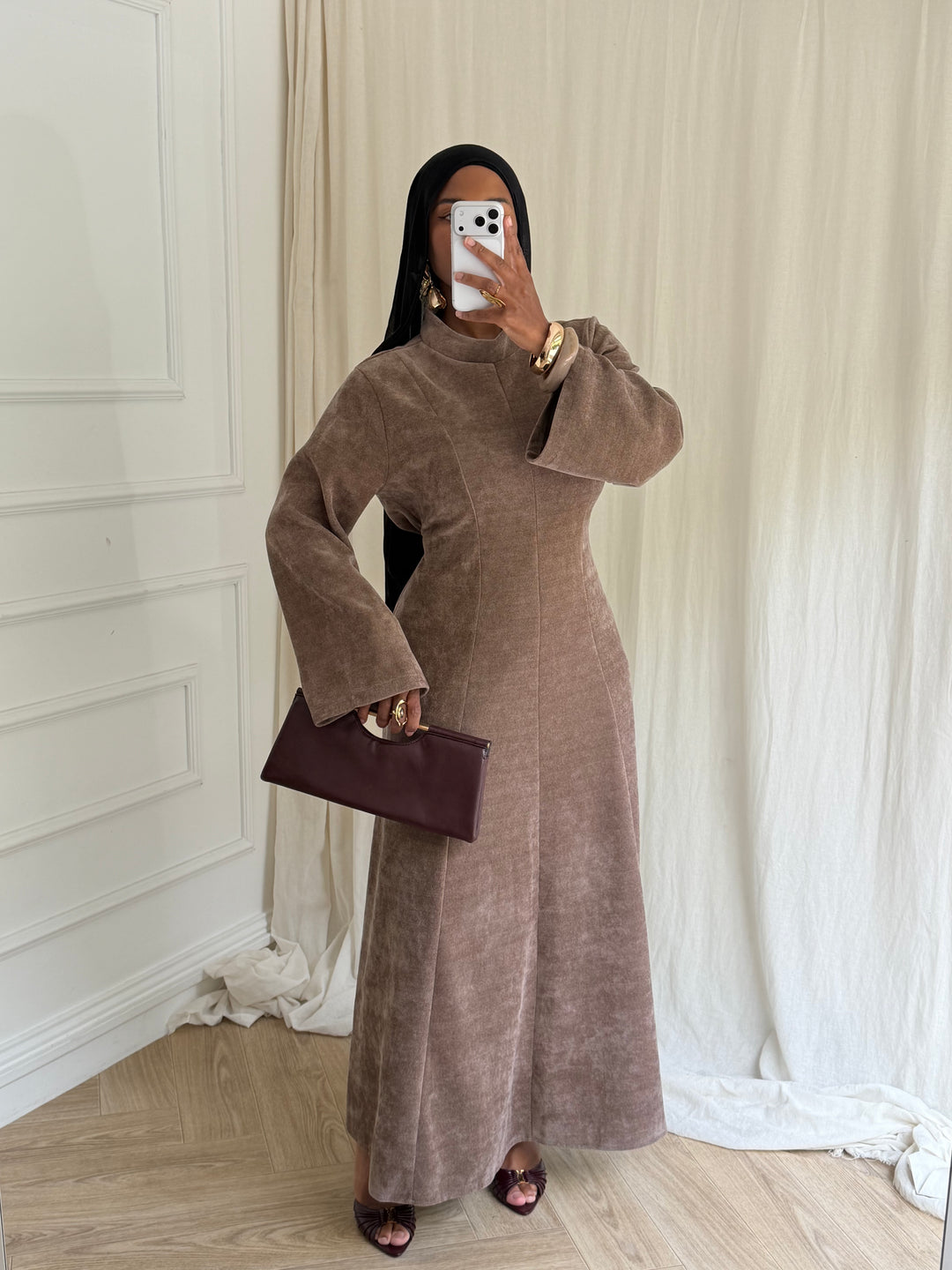 ROBE STYLE VELOURS TAUPE