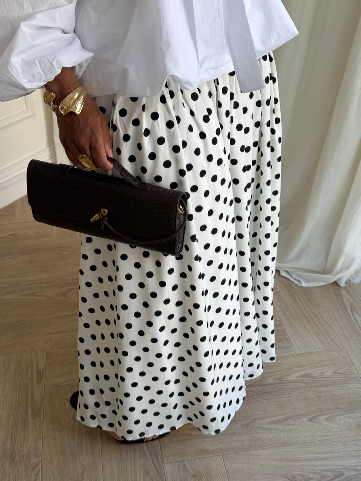 JUPE COTON À POIS BLANCHE