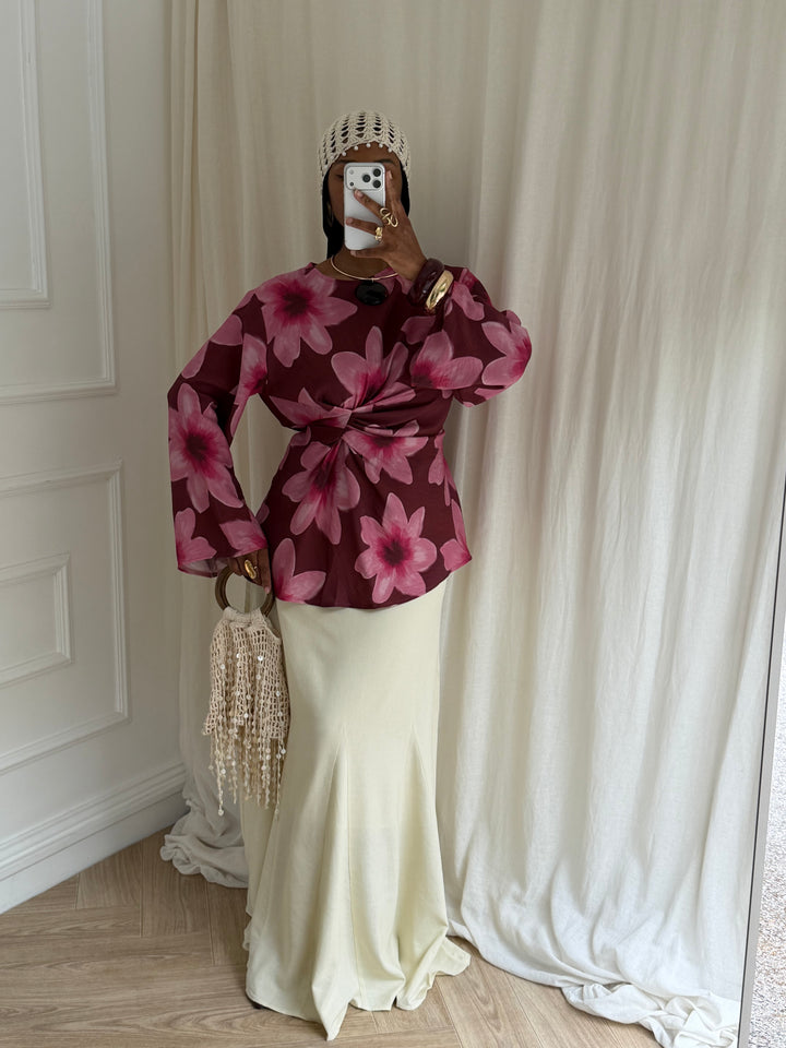 BLOUSE IMPRIMÉ SUMMER ROSE ET PRUNE