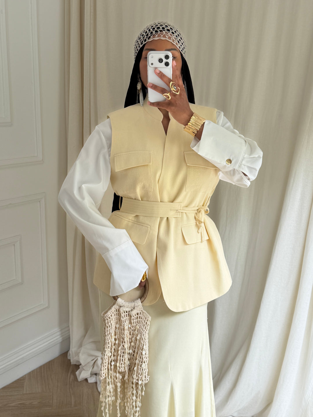BLAZER SANS MANCHES LIN JAUNE