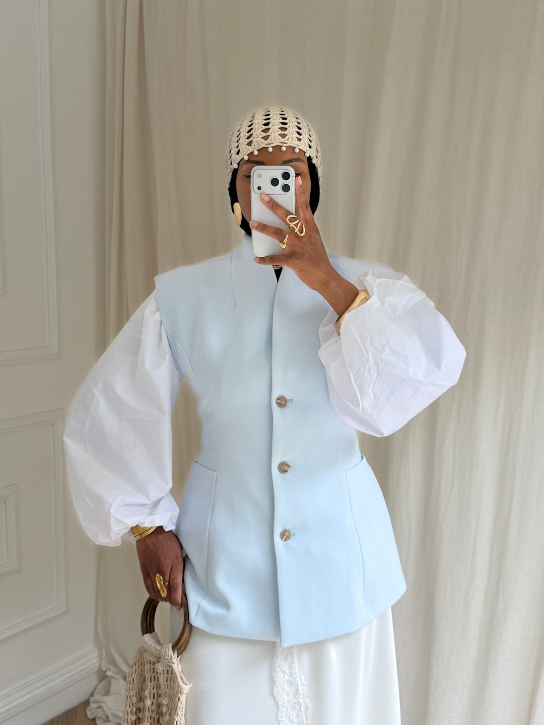 BLAZER SANS MANCHES CINTRÉ BLEU