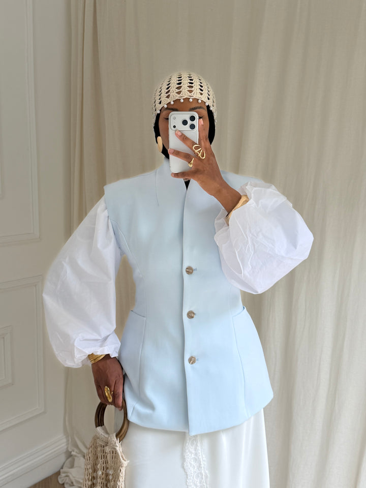 BLAZER SANS MANCHES CINTRÉ BLEU