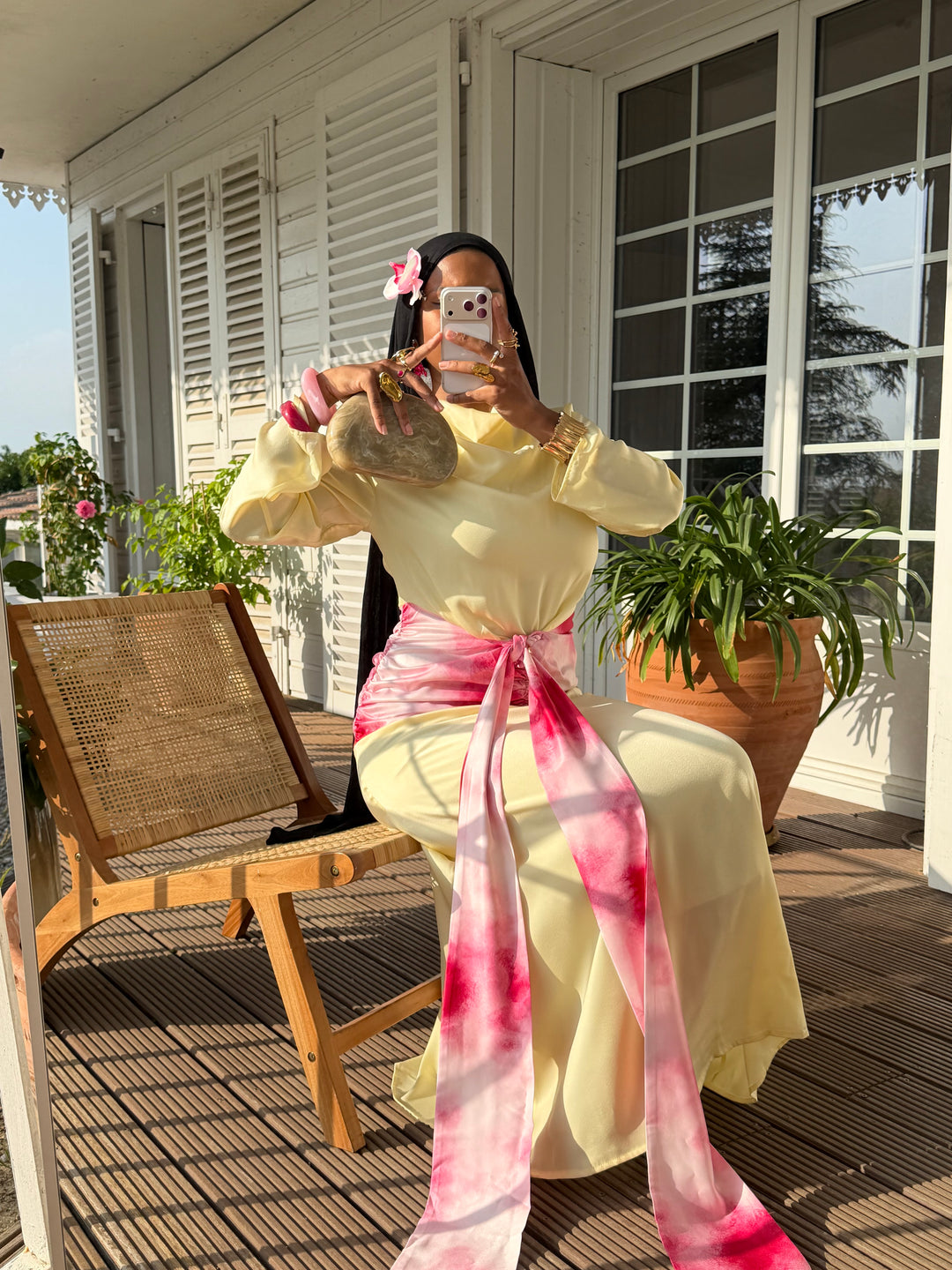 ROBE SÉLÈNE JAUNE ET ROSE