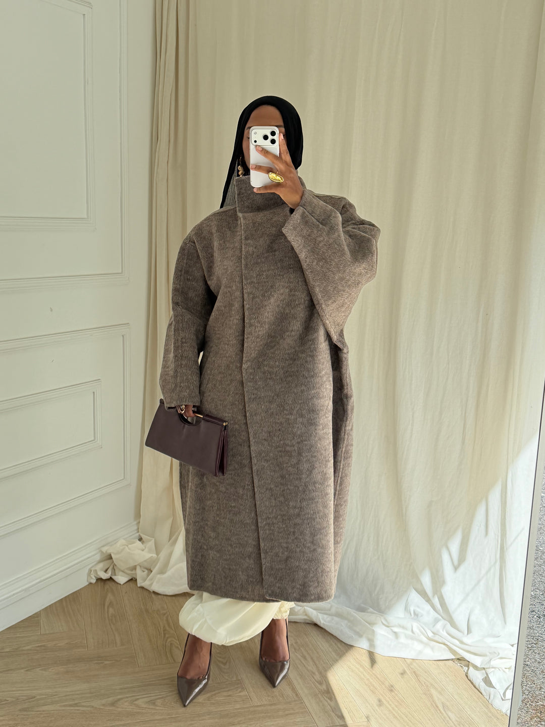MANTEAU EN LAIN COUSU MAIN- Hanmade Wood coat TAUPE