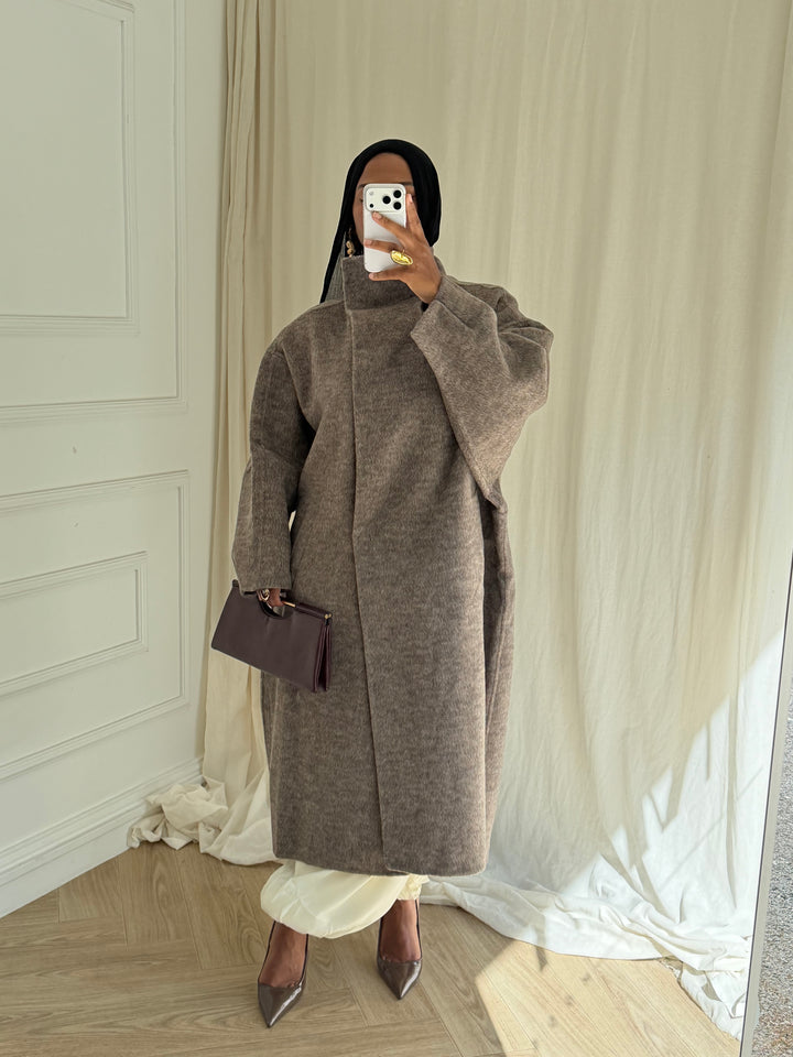 MANTEAU EN LAIN COUSU MAIN- Hanmade Wood coat TAUPE