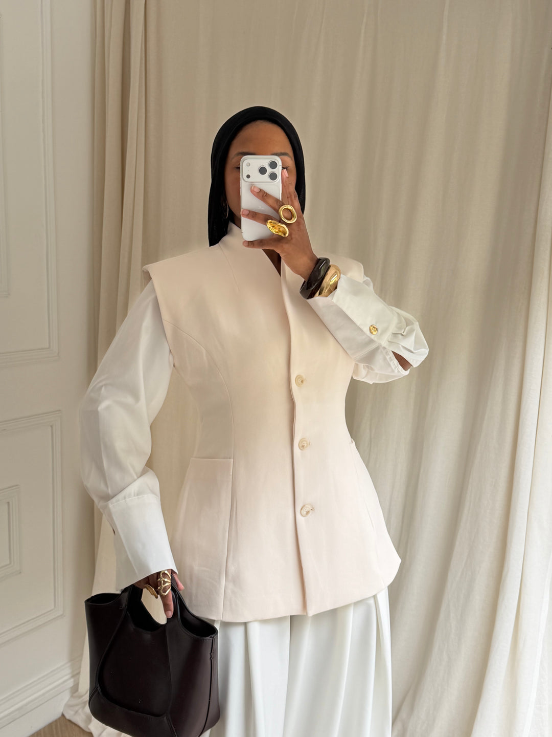 BLAZER SANS MANCHES CINTRÉ BEIGE CLAIR