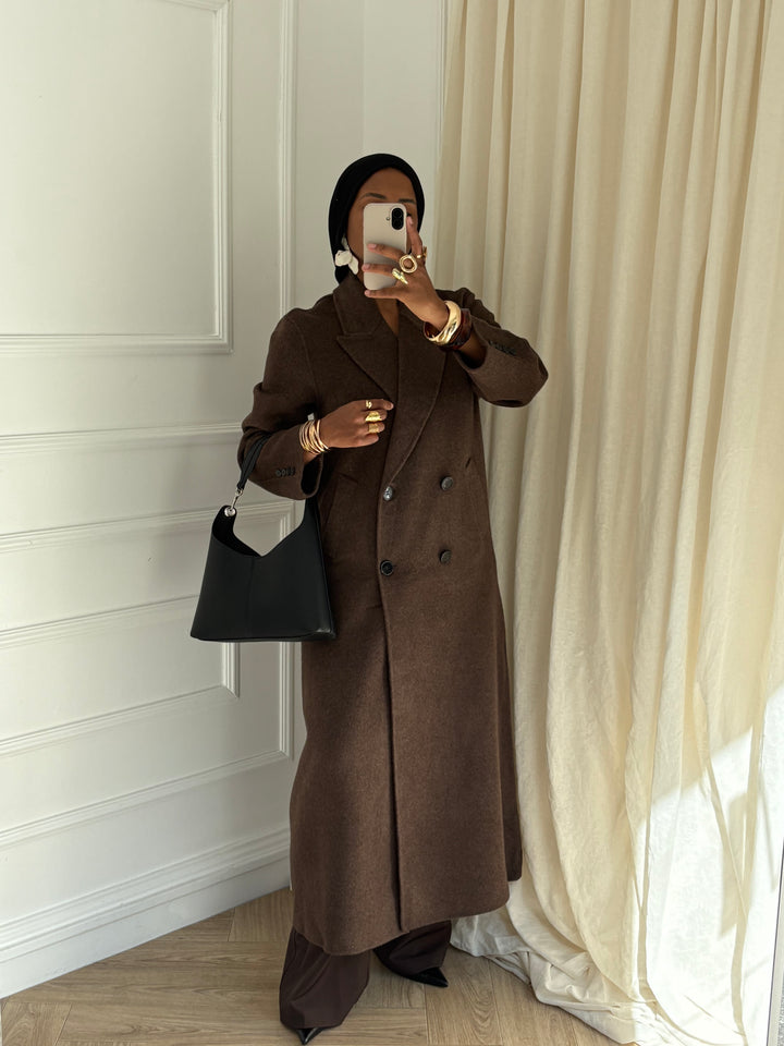 MANTEAU LONG EN LAINE HANDMADE MARRON