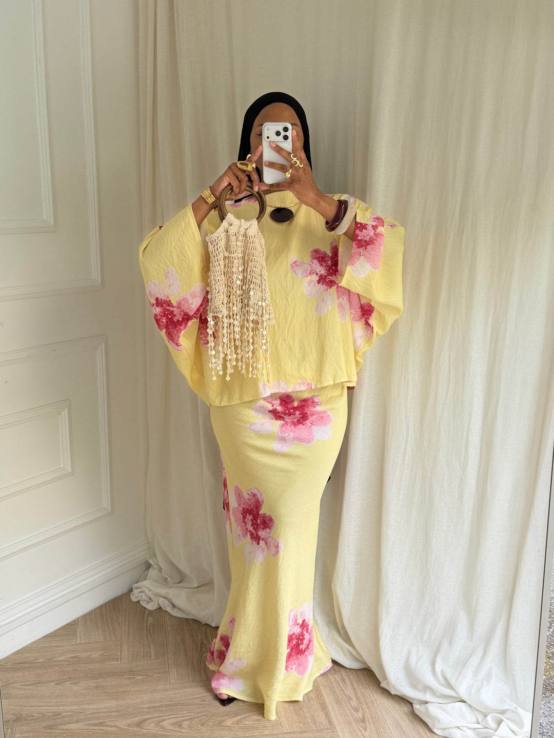 ENSEMBLE SUMMER JUPE FLEURS JAUNE ET ROSE