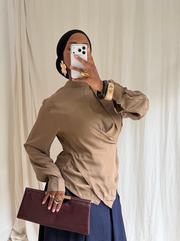 BLOUSE COURTE CROISÉ CAMEL
