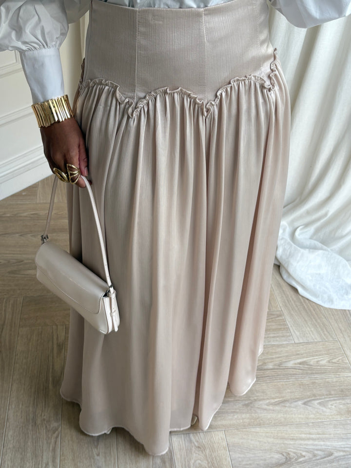JUPE SATINÉE ORNEMENTS BEIGE