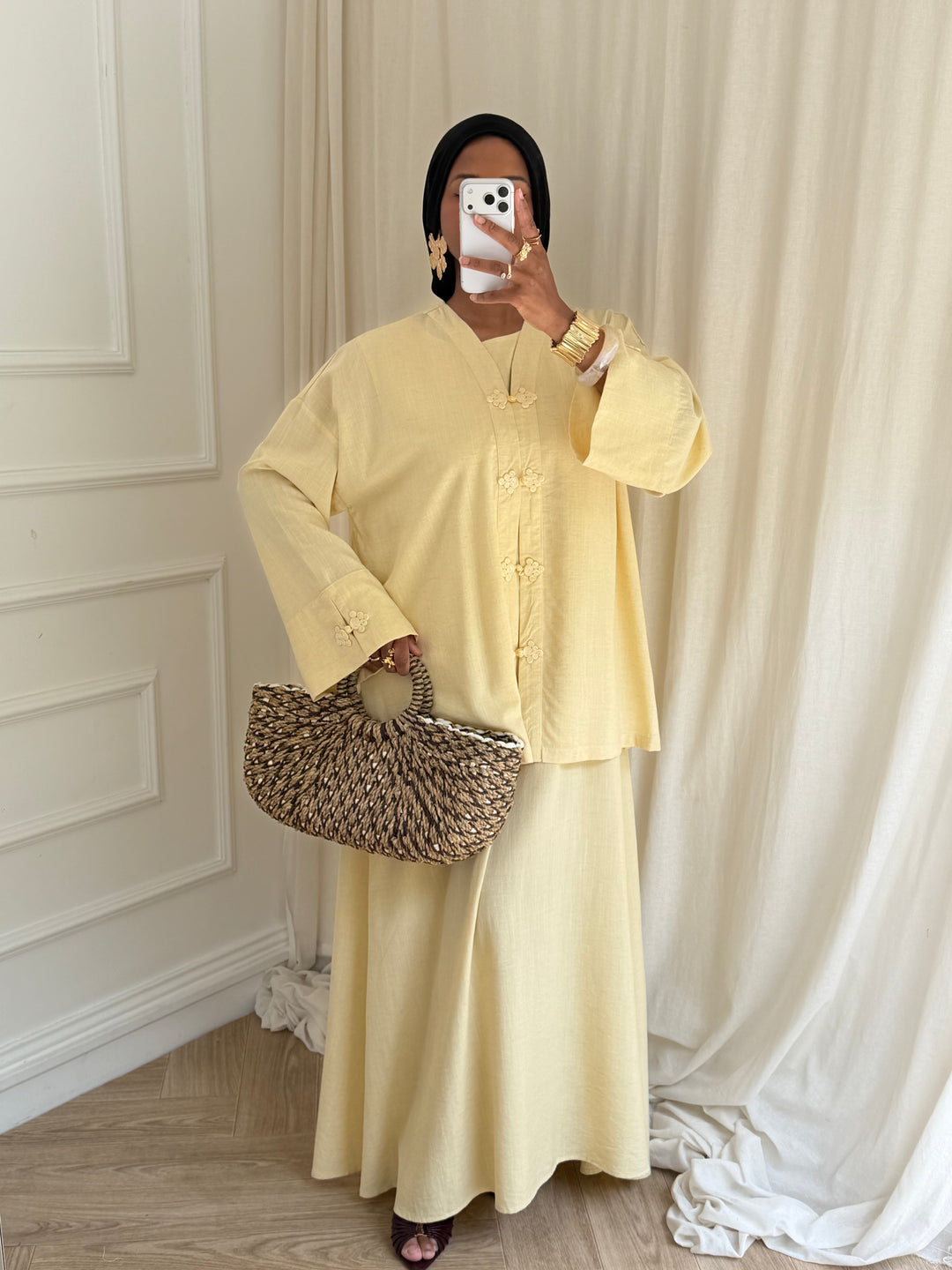 ENSEMBLE ROBE KIMONO JAUNE