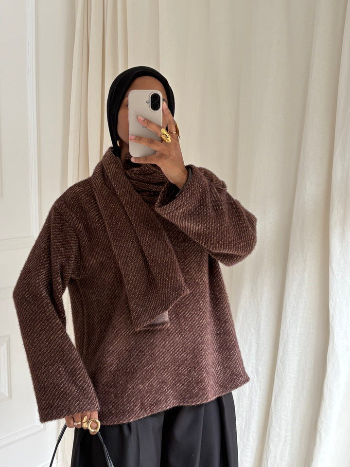 PULL GROS COL MARRON