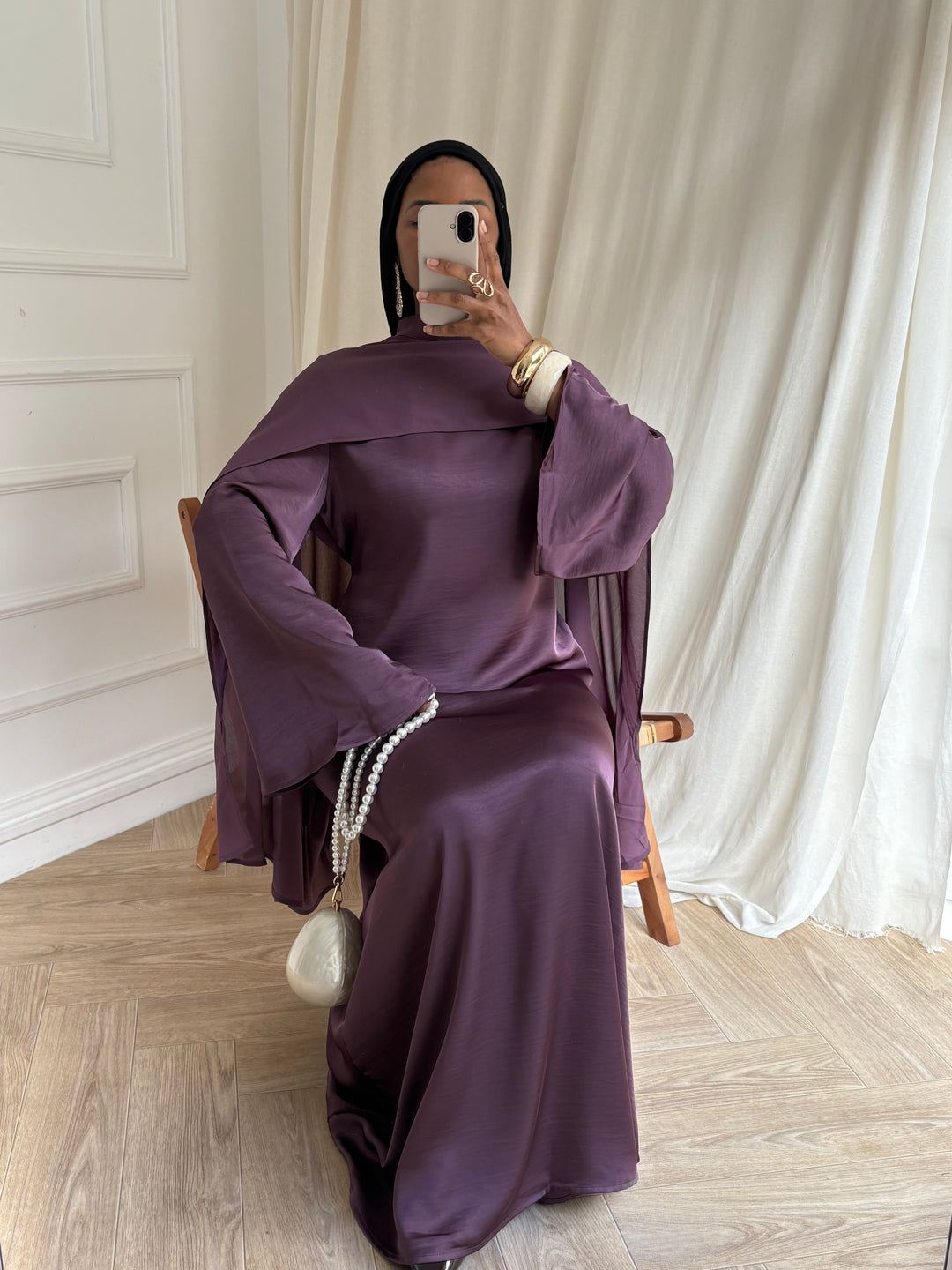 ROBE LUXE CAPE AMOVIBLE PRUNE