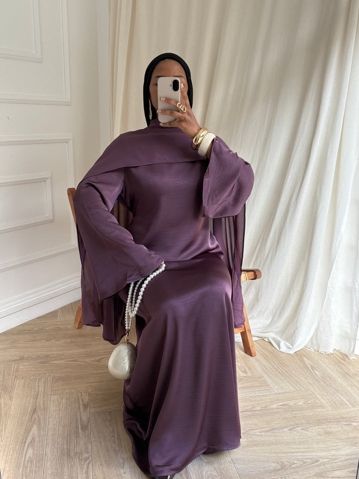 ROBE LUXE CAPE AMOVIBLE PRUNE