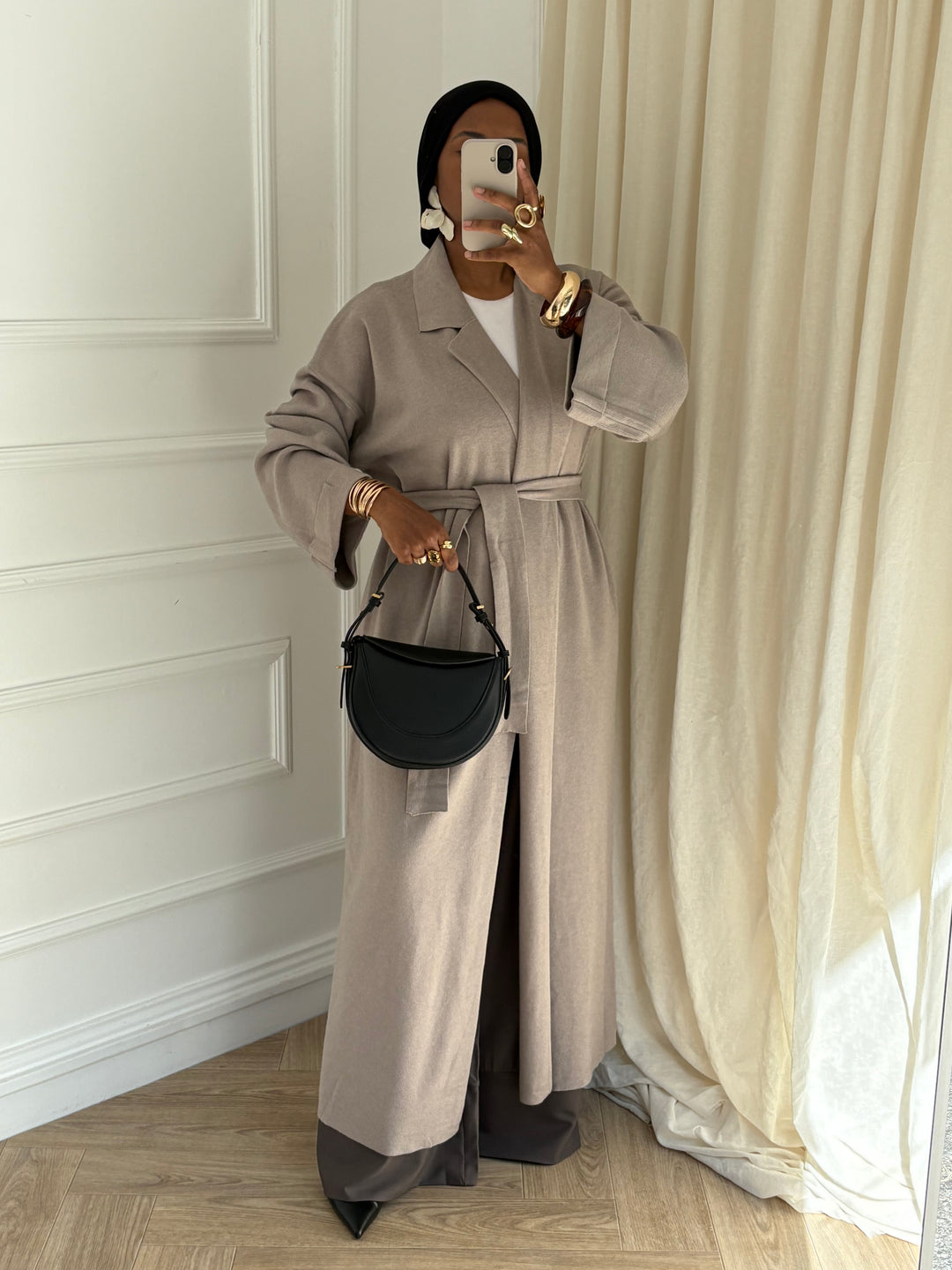 CARDIGAN LONG A REVERS TAUPE